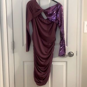 Long sleeve dark purple cocktail dress